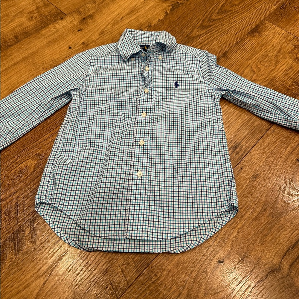 Polo Ralph Lauren Boys Blue Plaid Button Down Shirt Size 4/4T Cotton Preppy